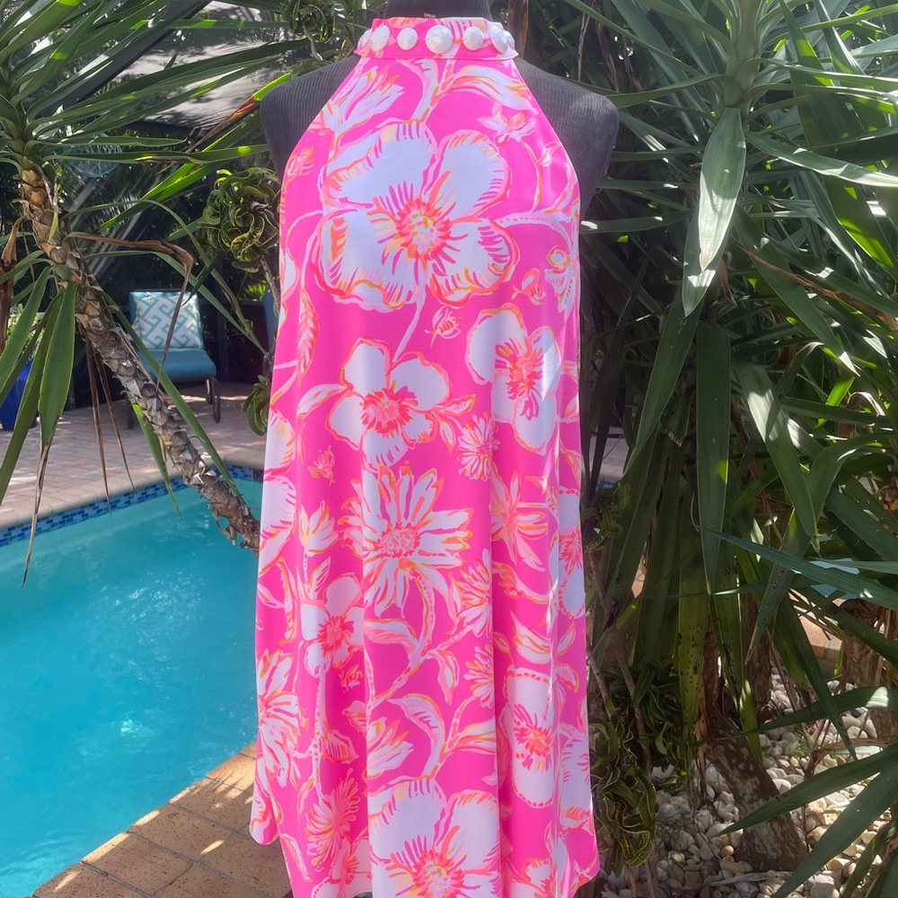 Lilly Pulitzer Alli Halter Dress in Prosecco Pink Beachy Blooms print- Large